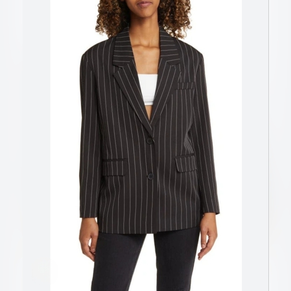 Noisy May Wednesday Black White Pinstripe Single Breasted Blazer M